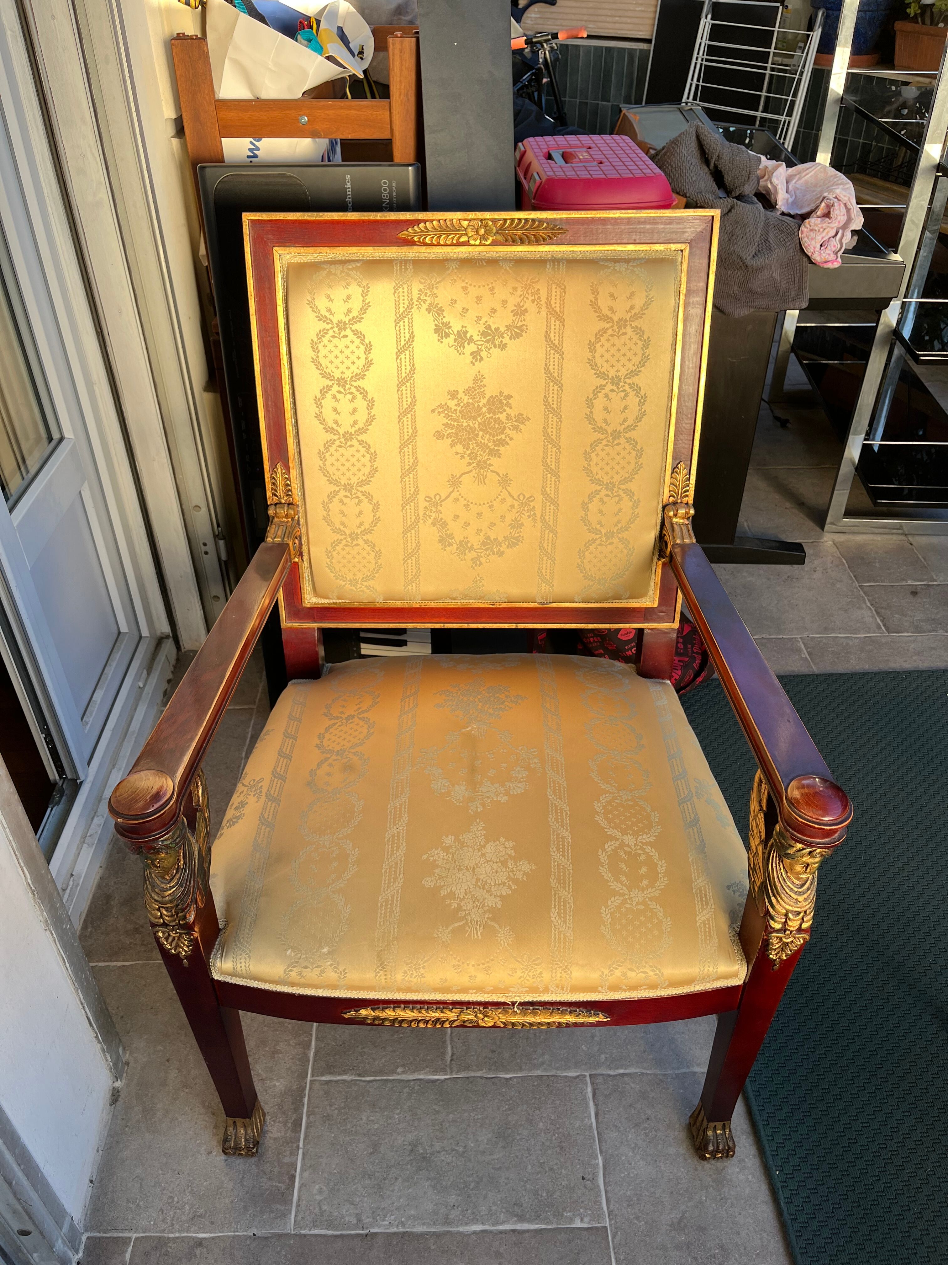 Armchair empire golden satin fabric
