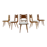 1960s Set of Six Rare Oak Dining Chairs, Czechoslovakia