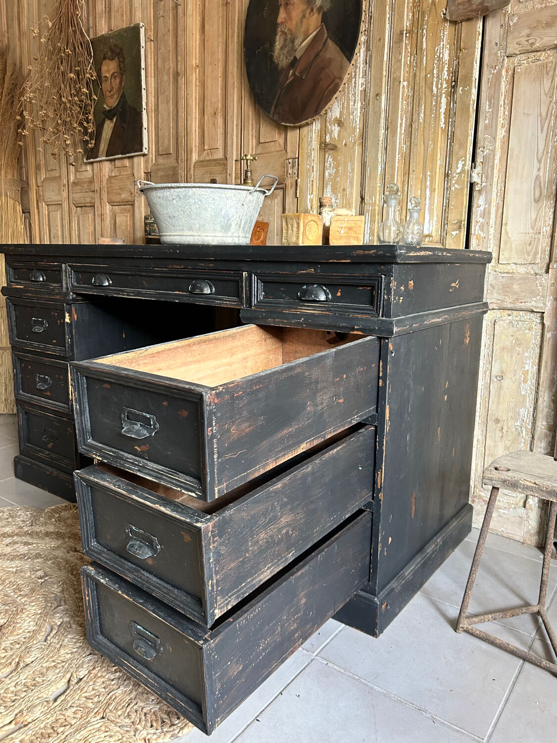 Antique desk, washbasin unit