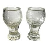 Pair of stemmed glasses in thick crystal, Bohemian, circa 1900