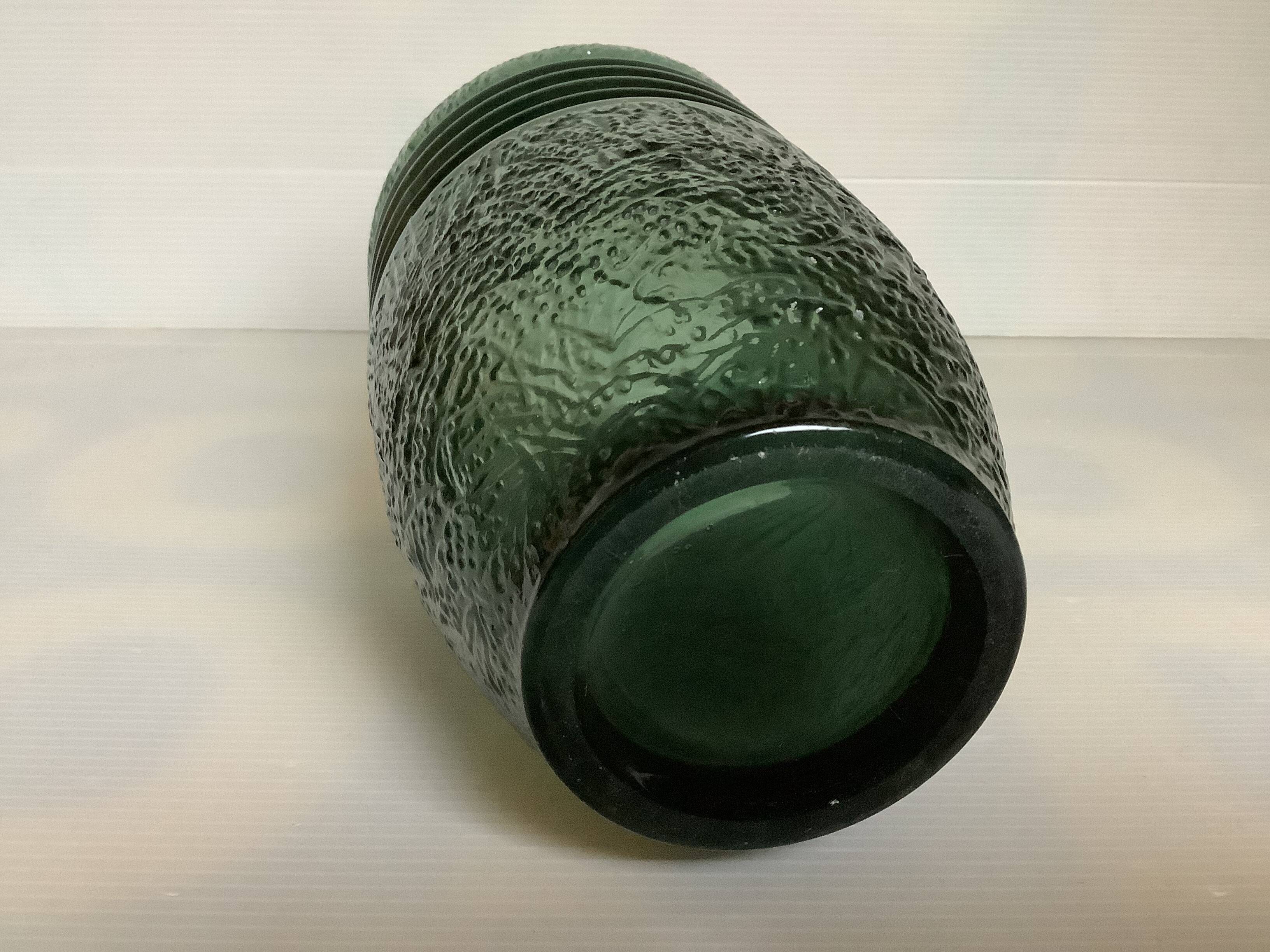 Antique green art deco molded glass vase