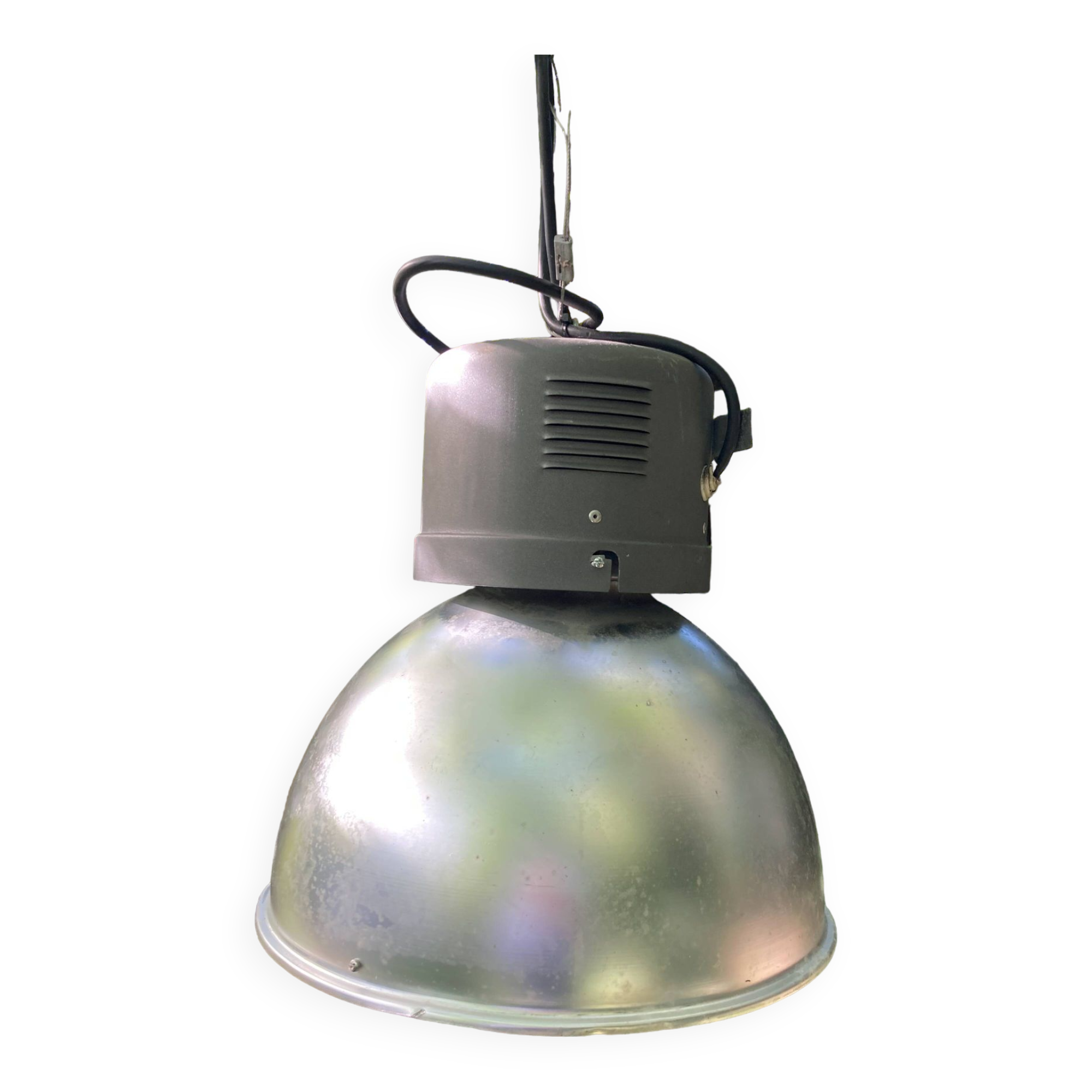 Authentic workshop lamp in stainless steel and steel