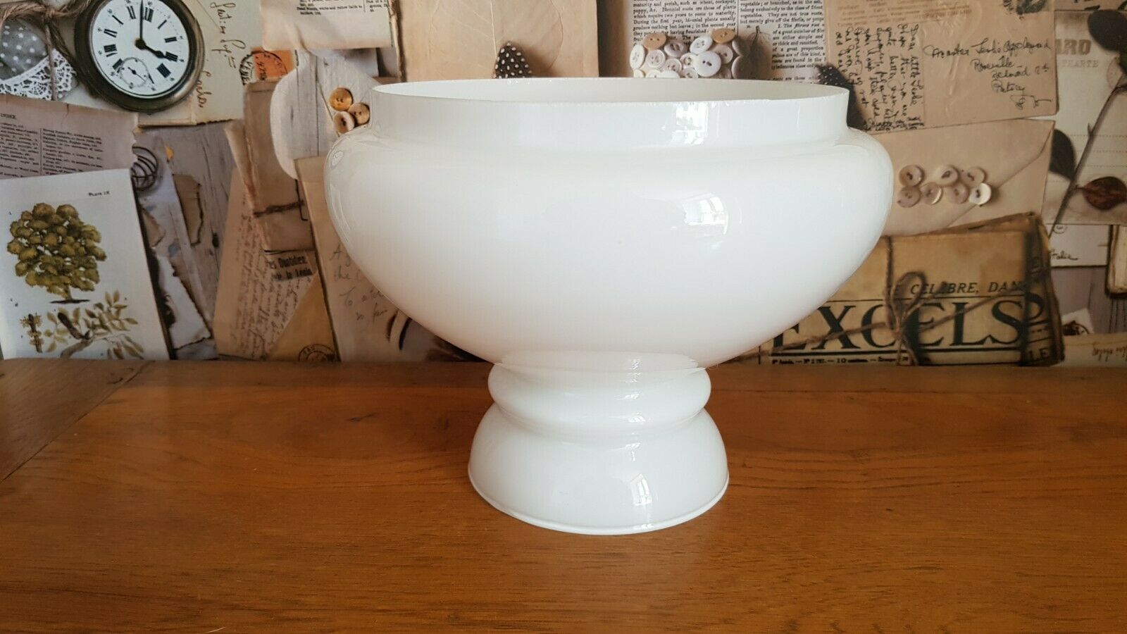 Vintage French White Opaque Round Glass Lantern Replacement Shade 3543