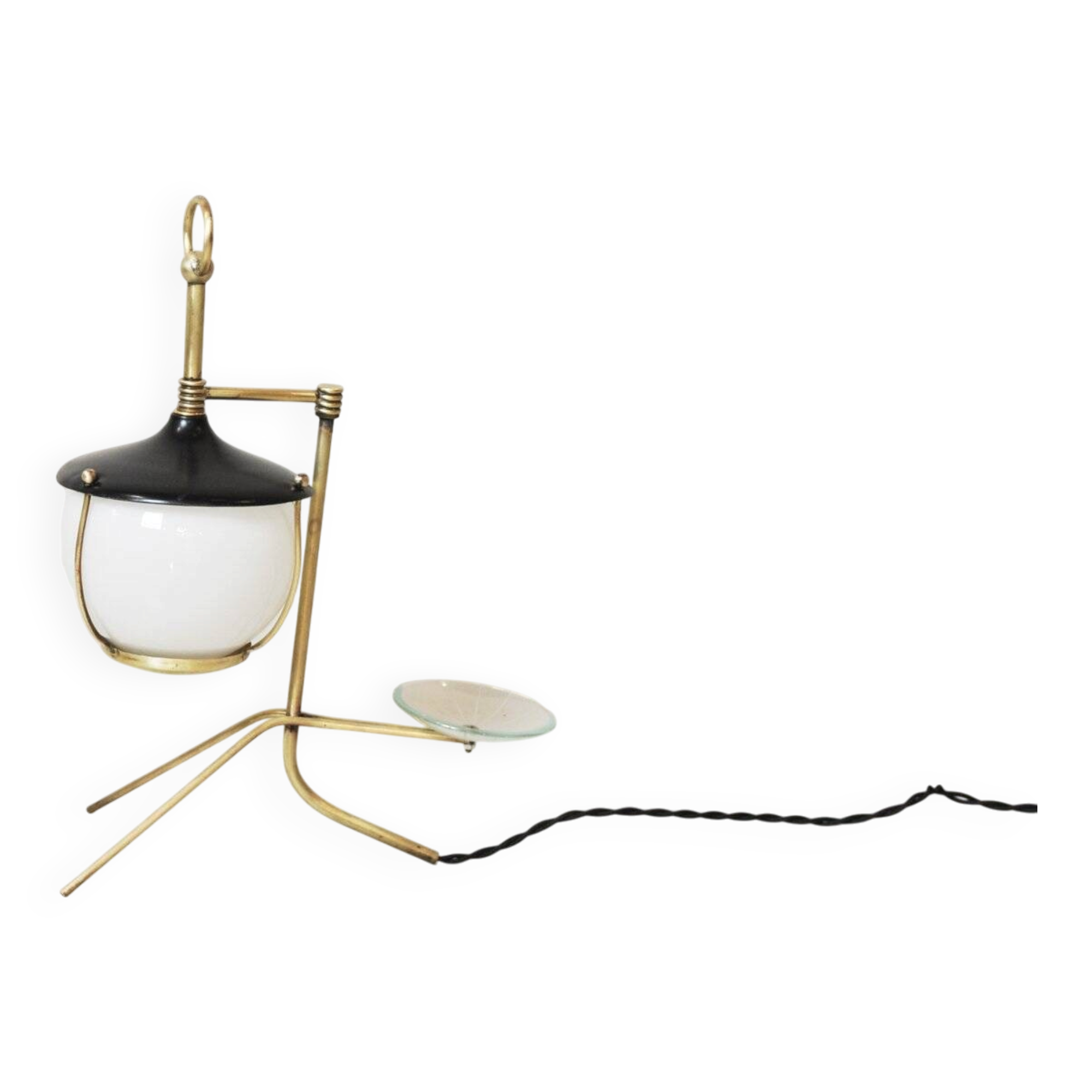Lampe de table en forme de lanterne en laiton, années 50