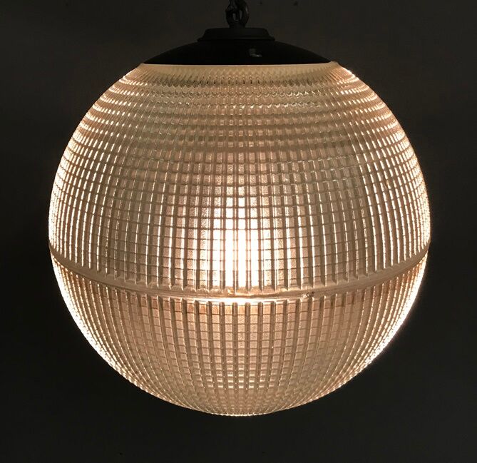 Suspension Holophane en verre du designer Blondel circa 1950 Selency