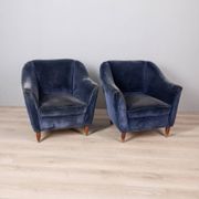 Pair of 1950s design armchairs in blue velvet italian design