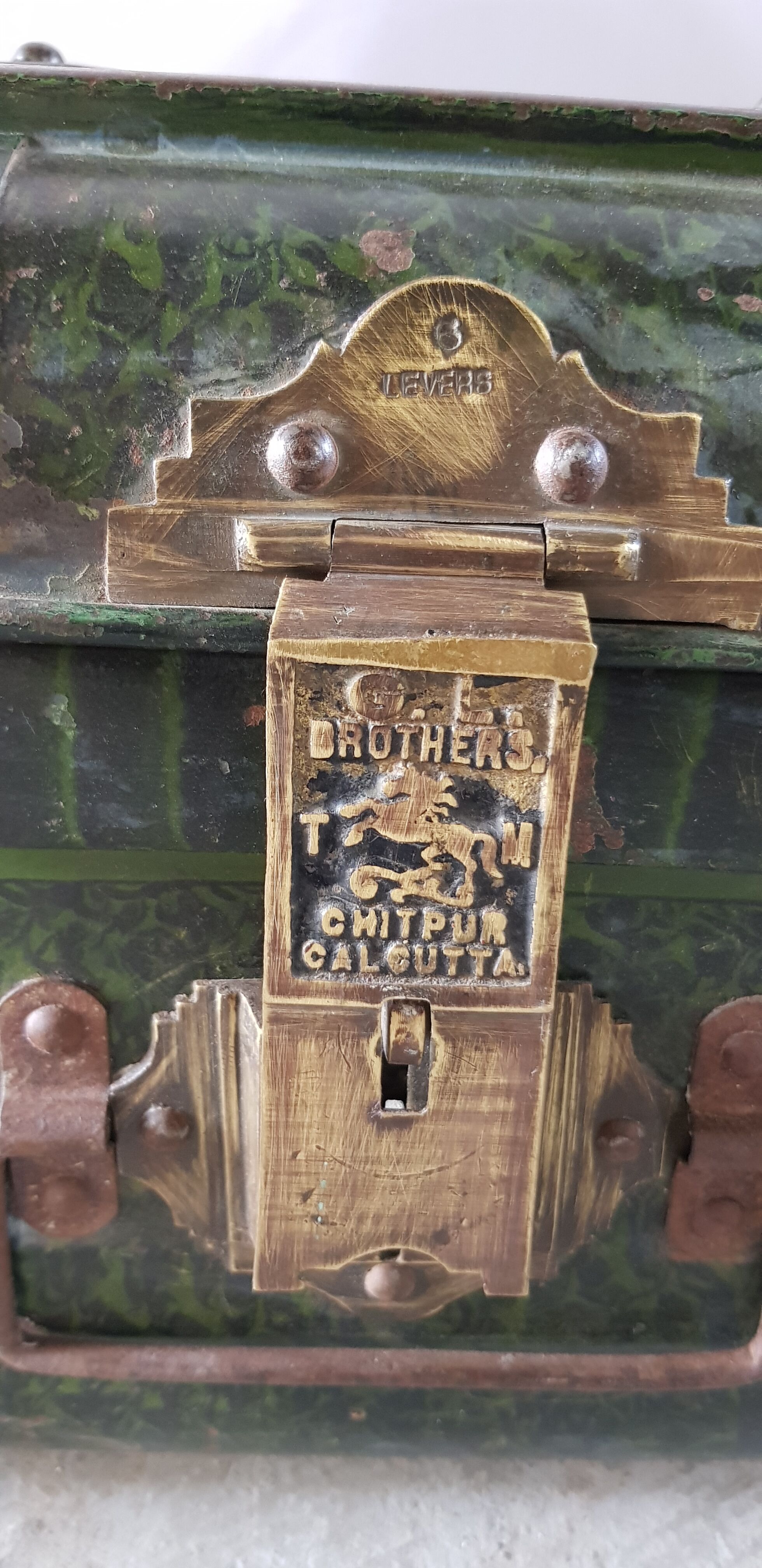 Ancient colonial travel trunk