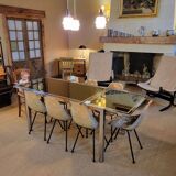 Vintage chrome and glass dining table, Roche Bobois