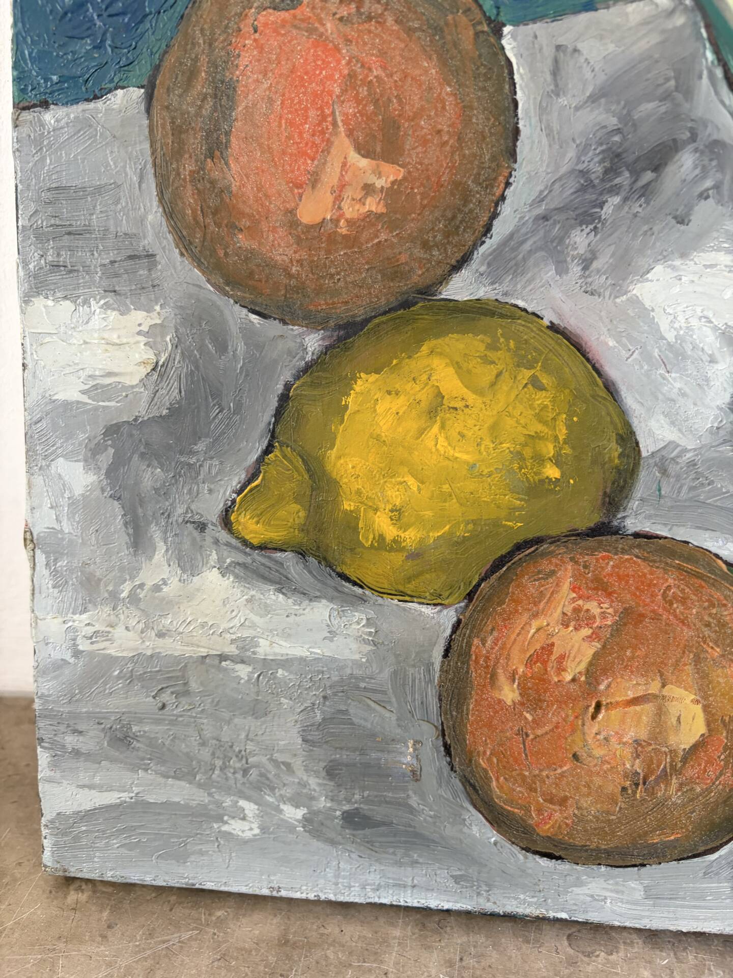Still life, watermelon and clown, oil on canvas signed 1988