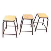 Industrial stools green metal 60s set of 3