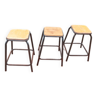 Industrial stools green metal 60s set of 3