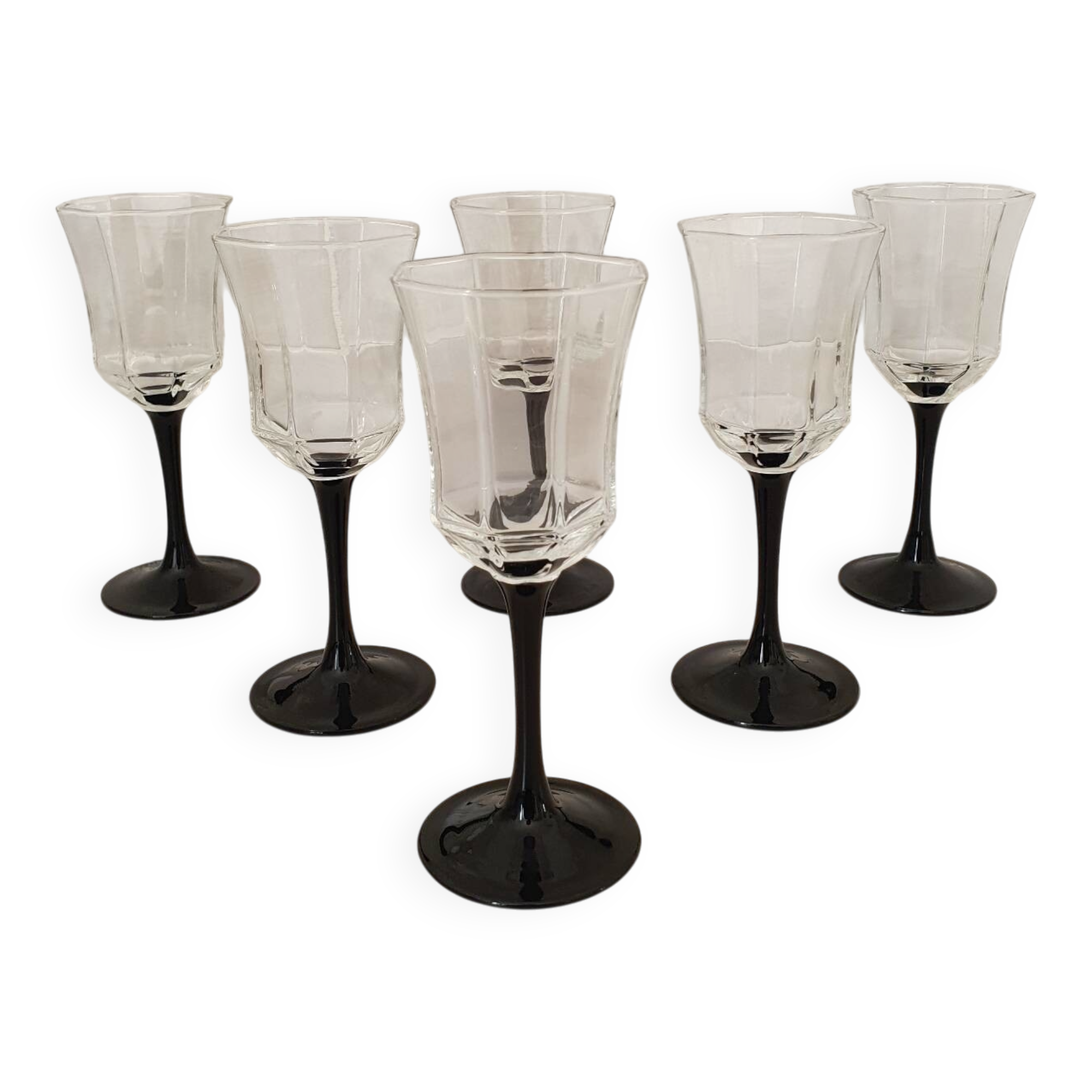 6 Octime octagonal black-footed wine glasses