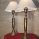 Pair of large solid brass lamps 1940, off-white lampshade 50x25