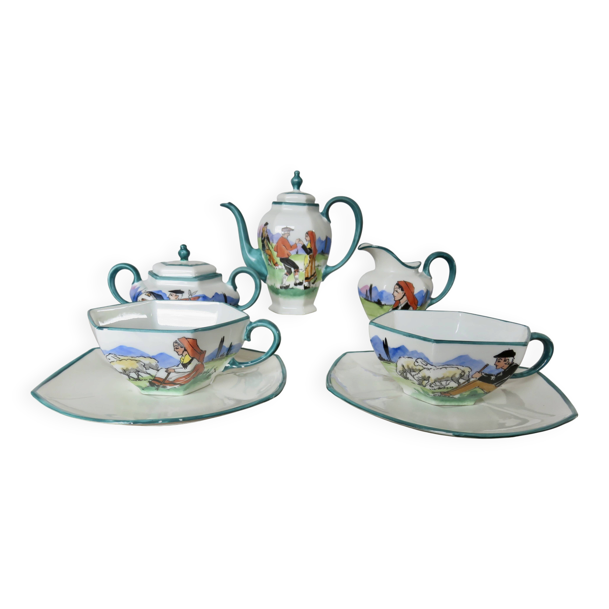 René Gaïtaud Basque coffee service in ceramic from the 1960s.
