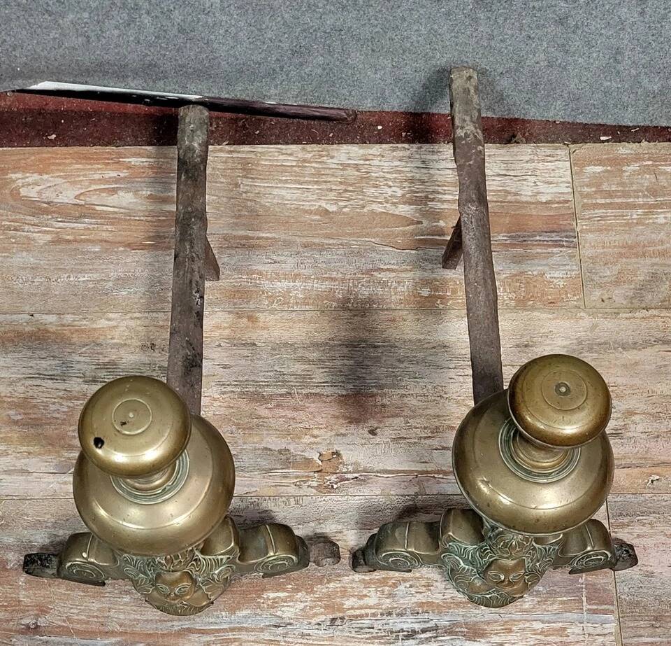 Pair of 18th century gilt bronze andirons with marmosets