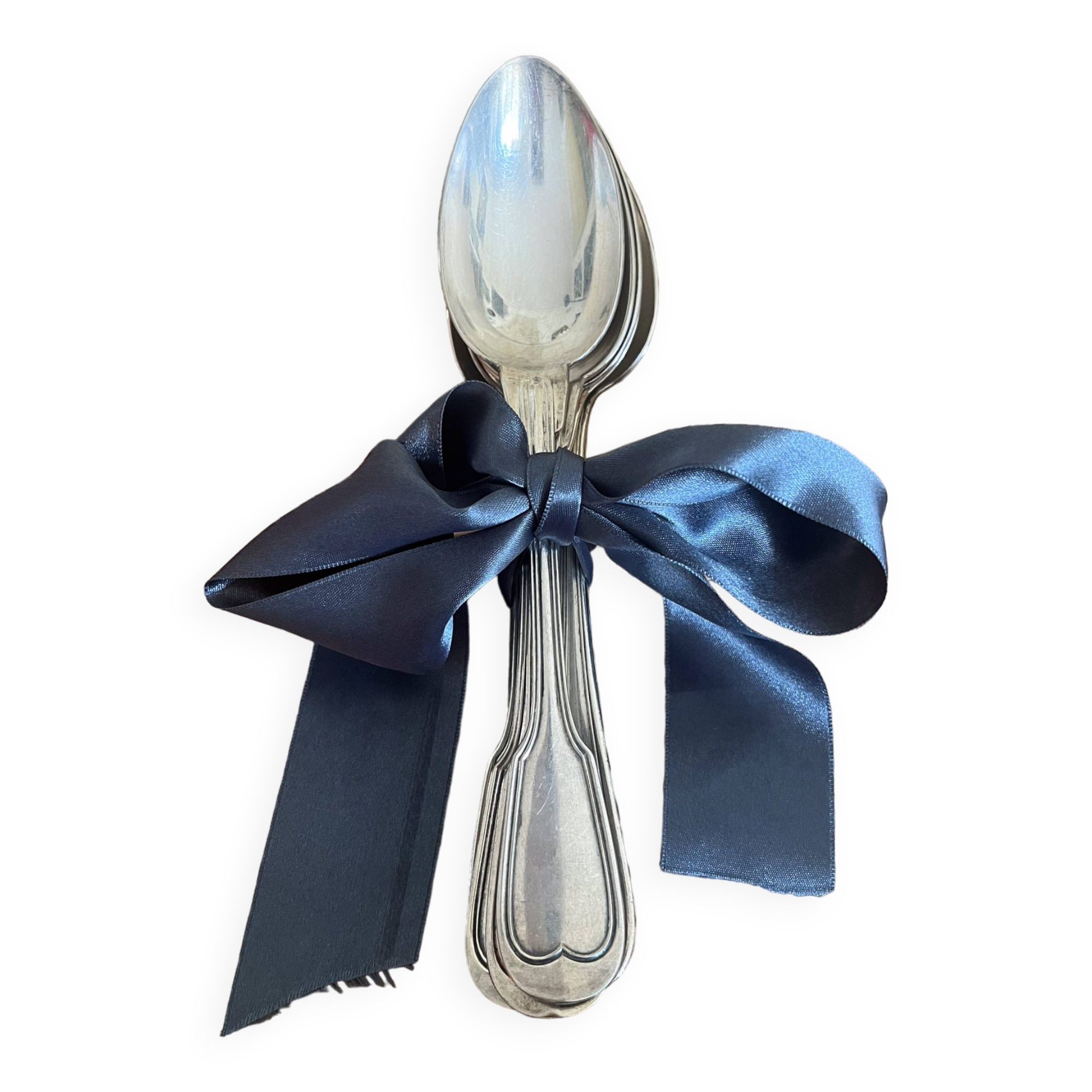 Set of 8 silver metal spoons