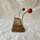 Vintage coat rack - double coat hook - red wooden balls