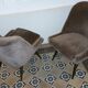 Restored low chair in velvet fabric 50s 60s