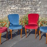 English lounge 4 armchairs and a coffee table Queen Anne armchairs blue and red fabric