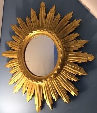 Mirror Italian sun gilded wood 46 cm x 46 cm mid 20th
