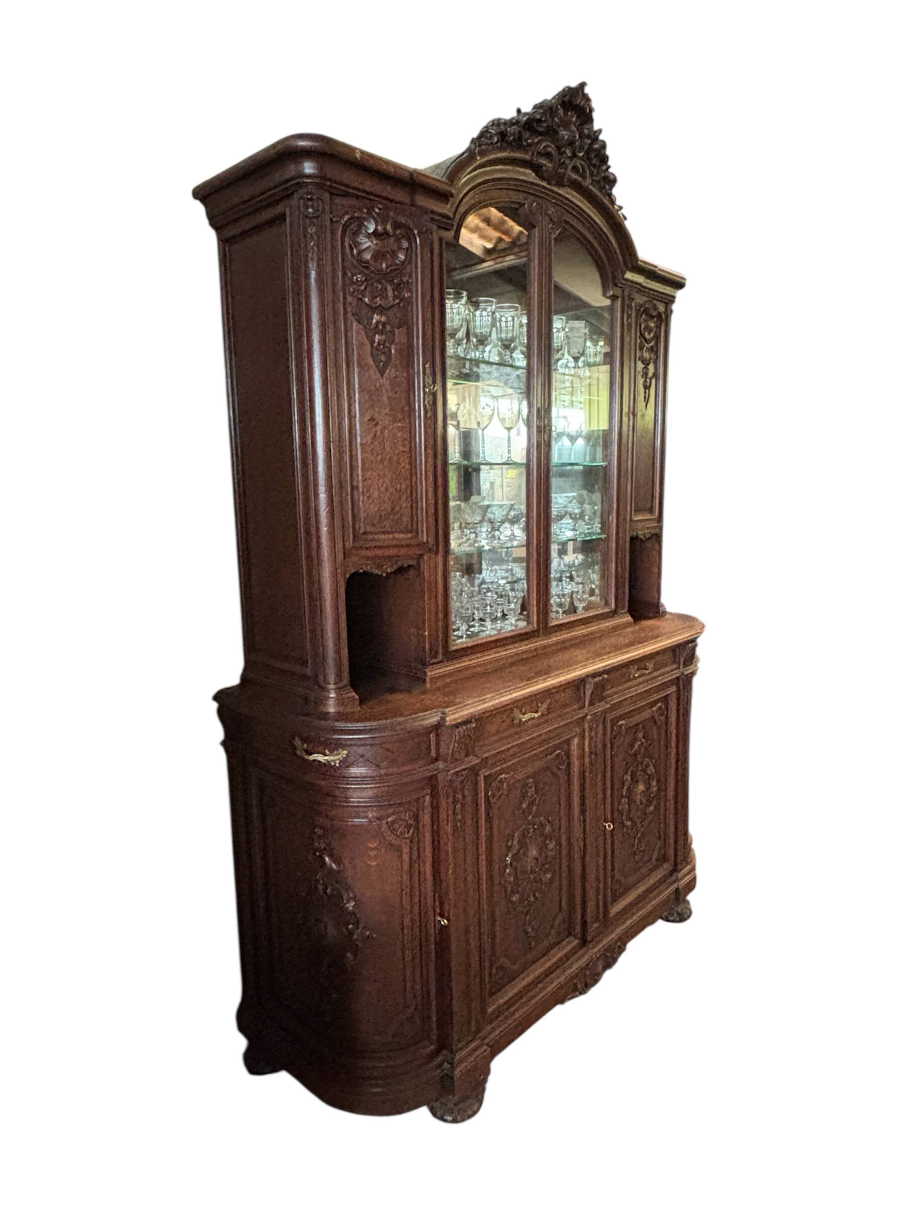 Buffet / Vaisselier droite en verre blanc brillant et éclairage LED