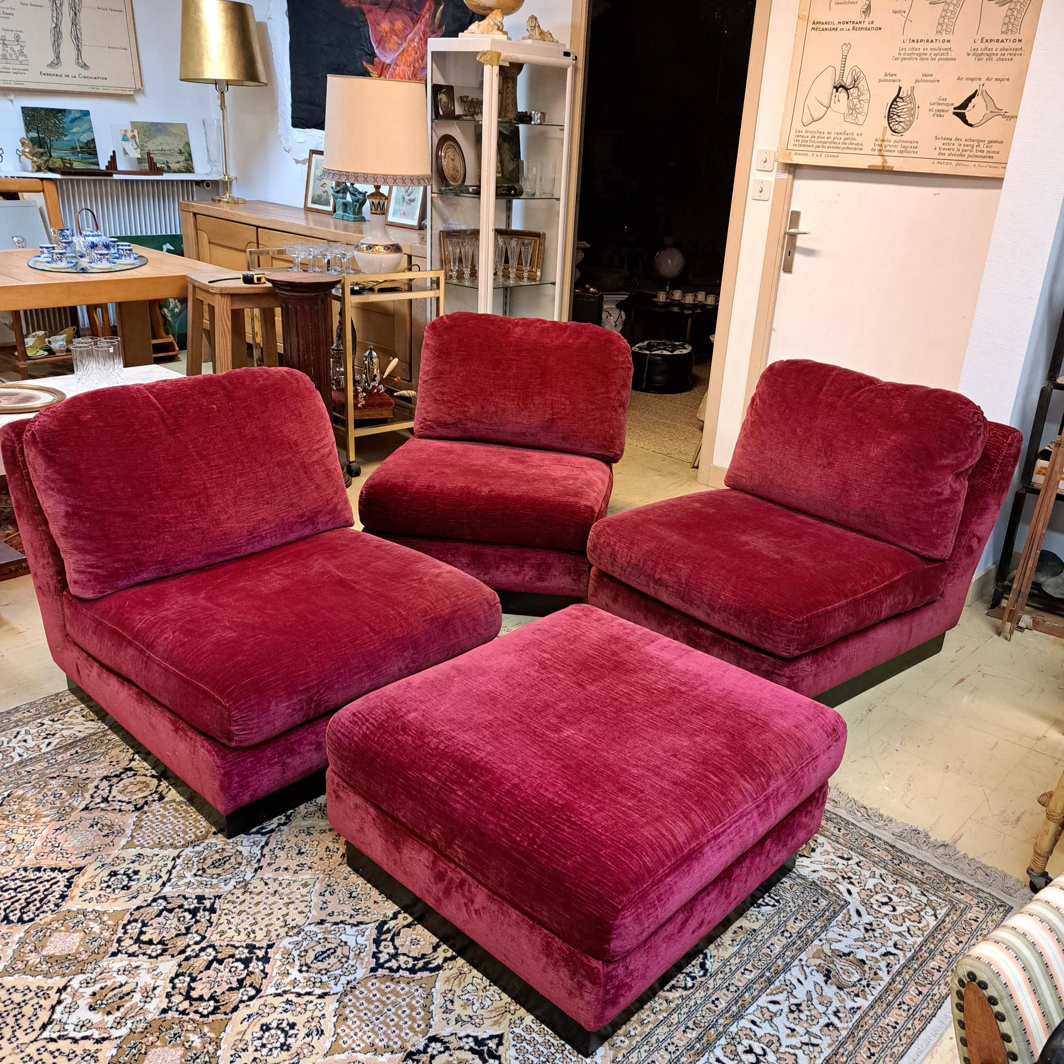Vintage armchairs and pouf