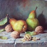 Still life in oil on canvas frame, 3F format 27x22 cm