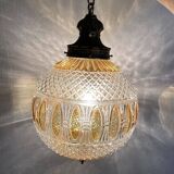 Large two-tone pressed glass ball pendant light