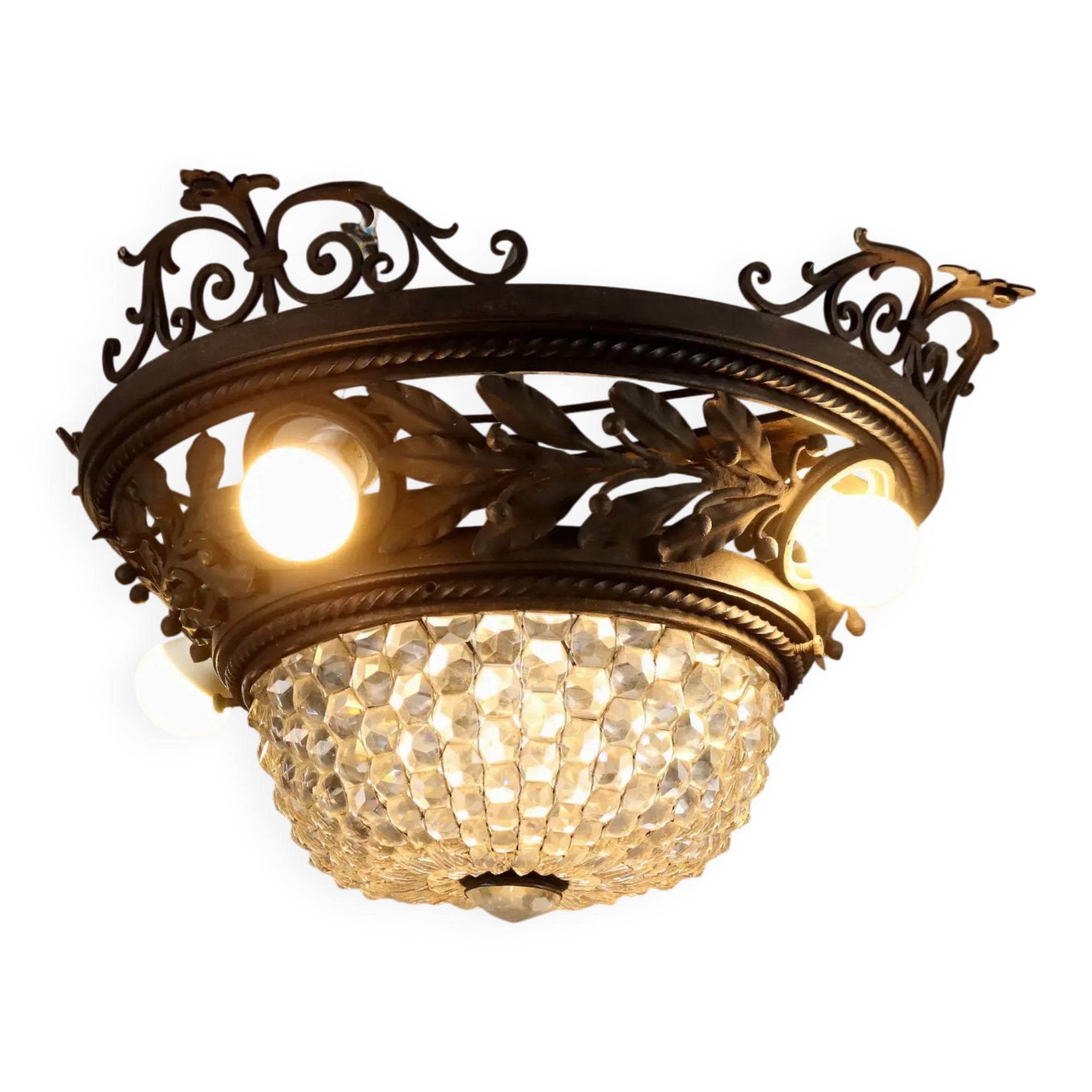 Antique Art Nouveau wrought iron chandelier, 20th century