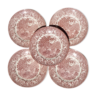 Set de 5 assiettes à dessert à motifs anglais rouges