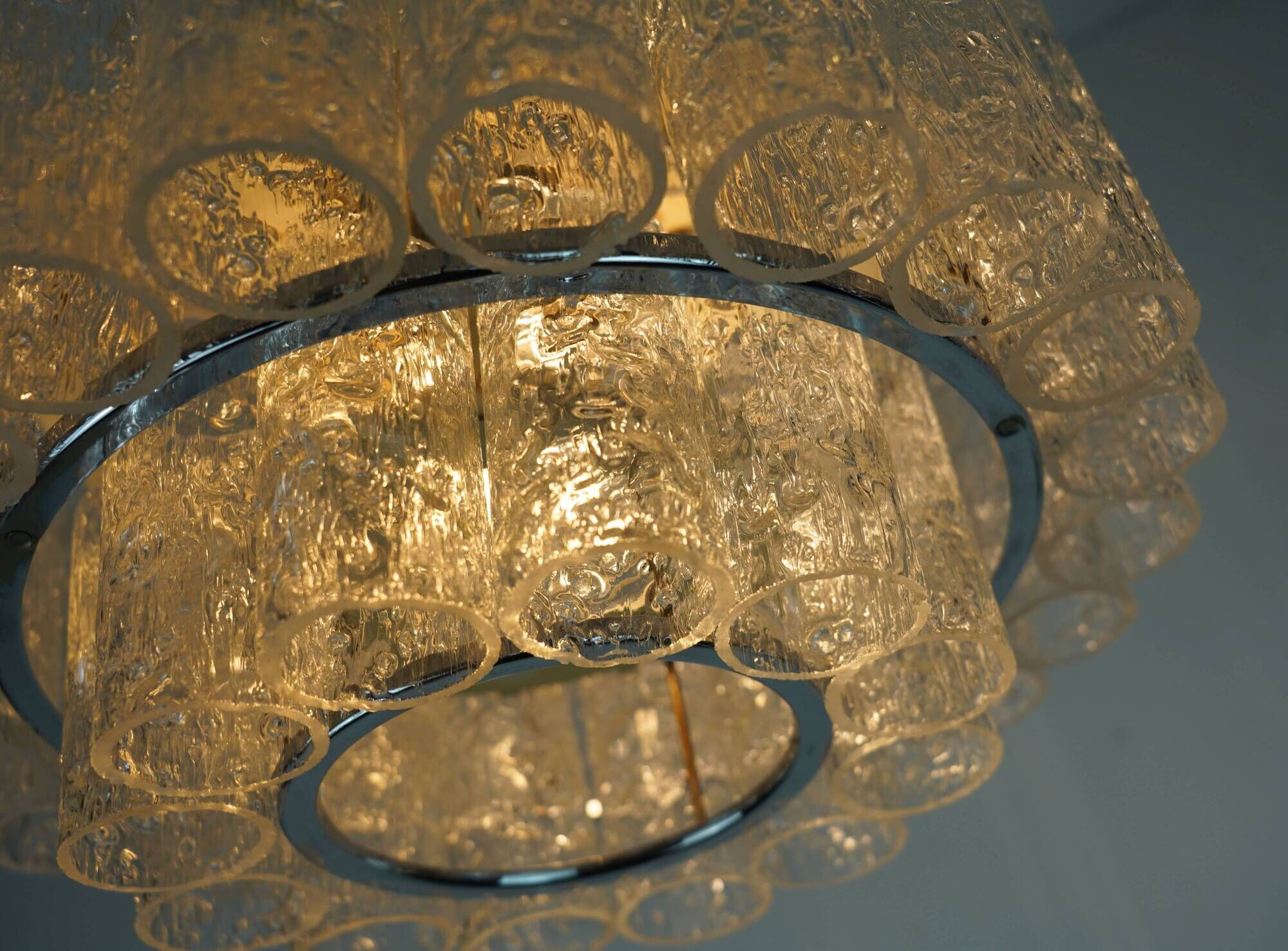 3-tier 1960s vintage mid century doria ice glass CHANDELIER with 45 glasses
