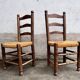 Pair of vintage Brutalist chairs made of wood and straw
