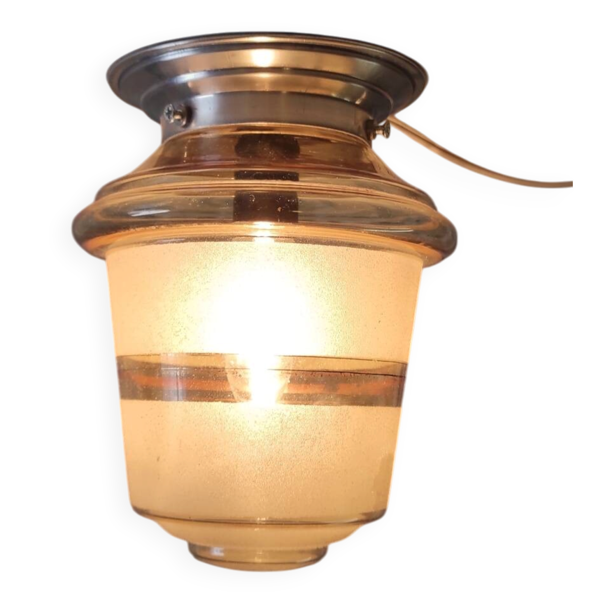 Smoked/sandblasted glass ceiling light - mid 20th century