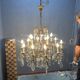 Large Florentine Tole Chandelier with Murano Glass Flowers, Italy, 195