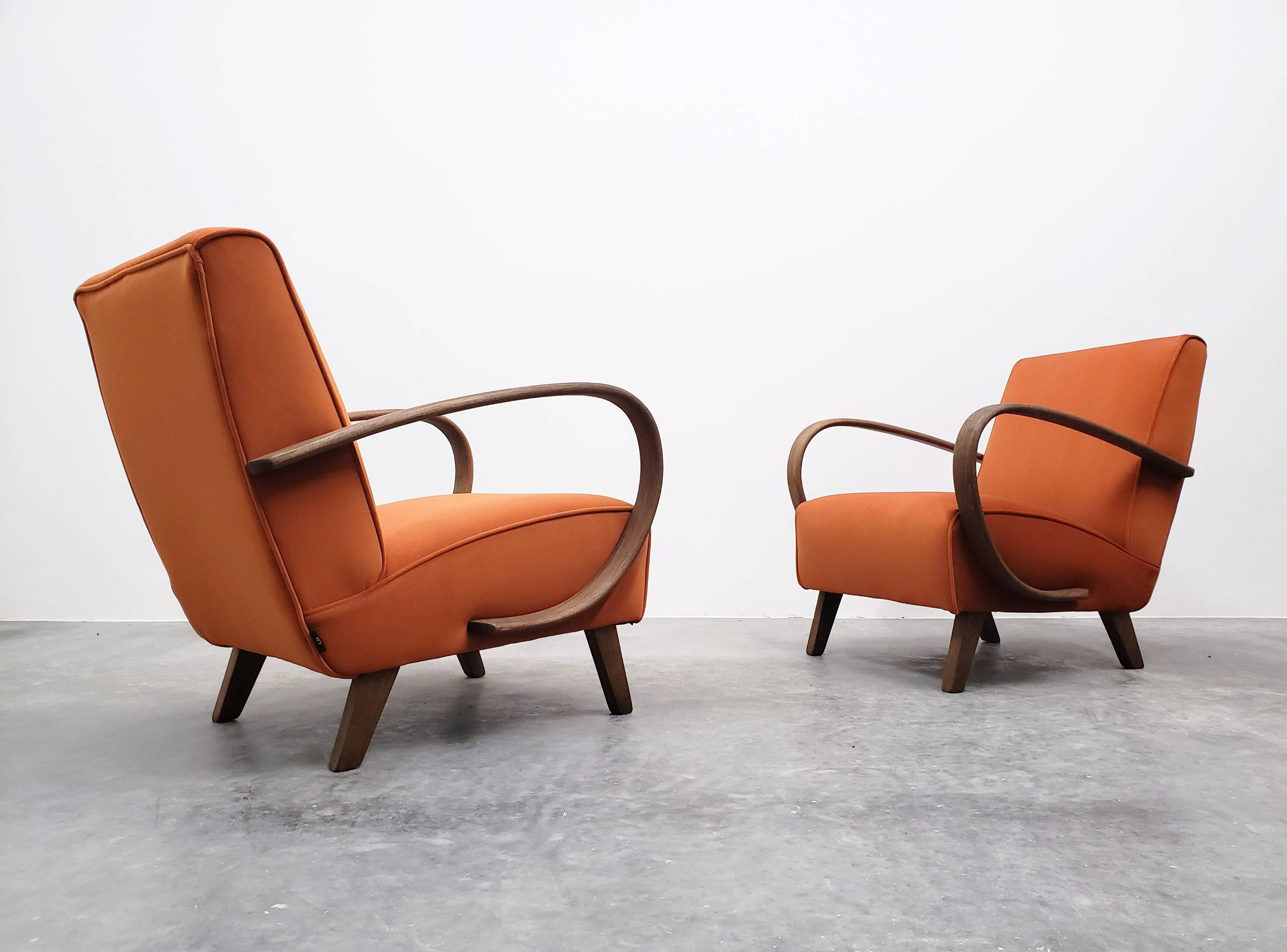 1930 Jindrich Halabala Bentwood Armchair in Rusty Orange Velvet