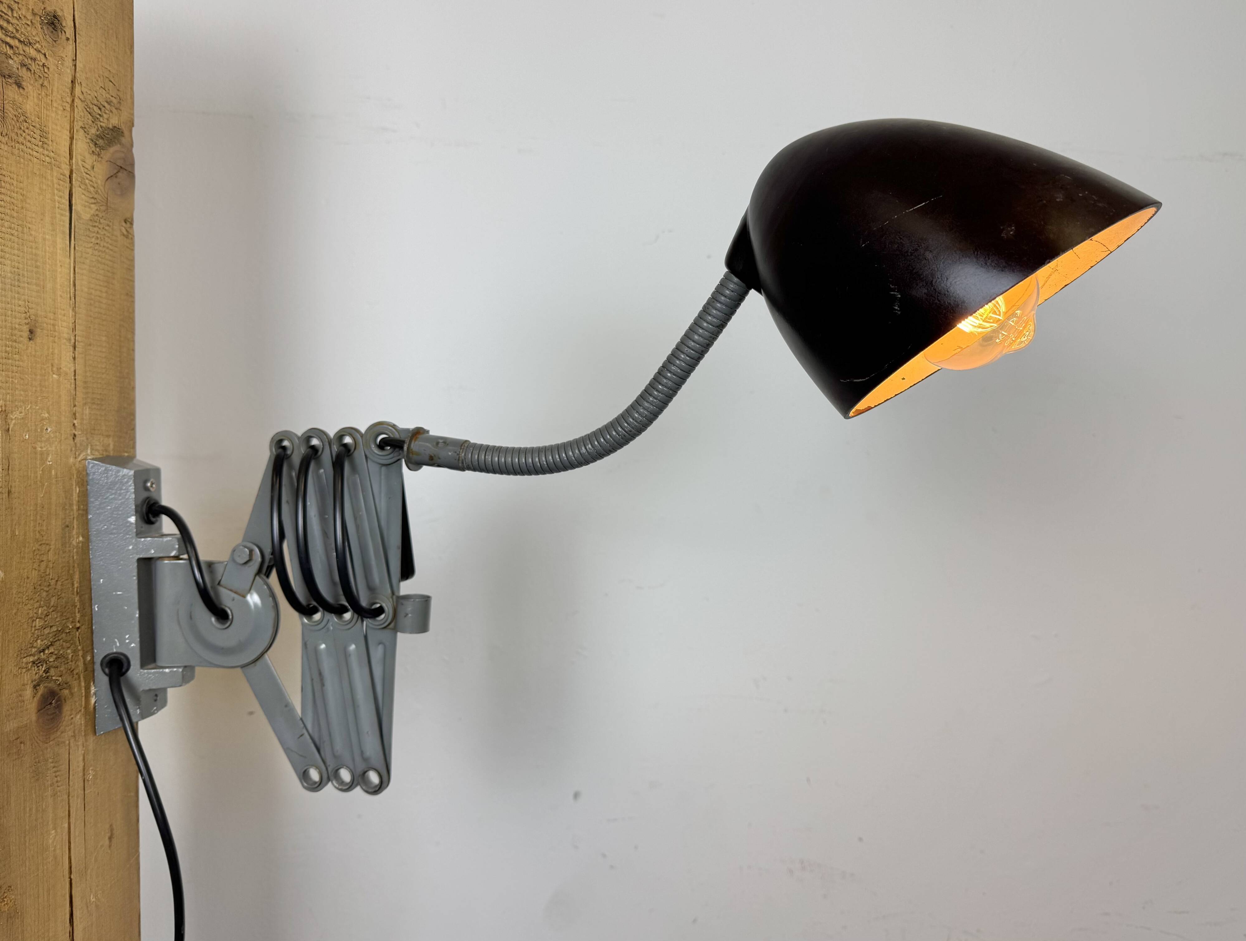 Grey Industrial Scissor Wall Lamp from Elektroinstala, 1960s