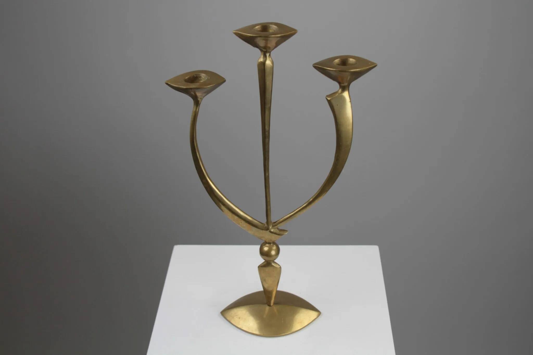 Solid Brass Three-Arm Candelabra — Modernist, 1960s