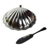 Beurrier coquille avec couteau, plaqué argent, Queen Ann
