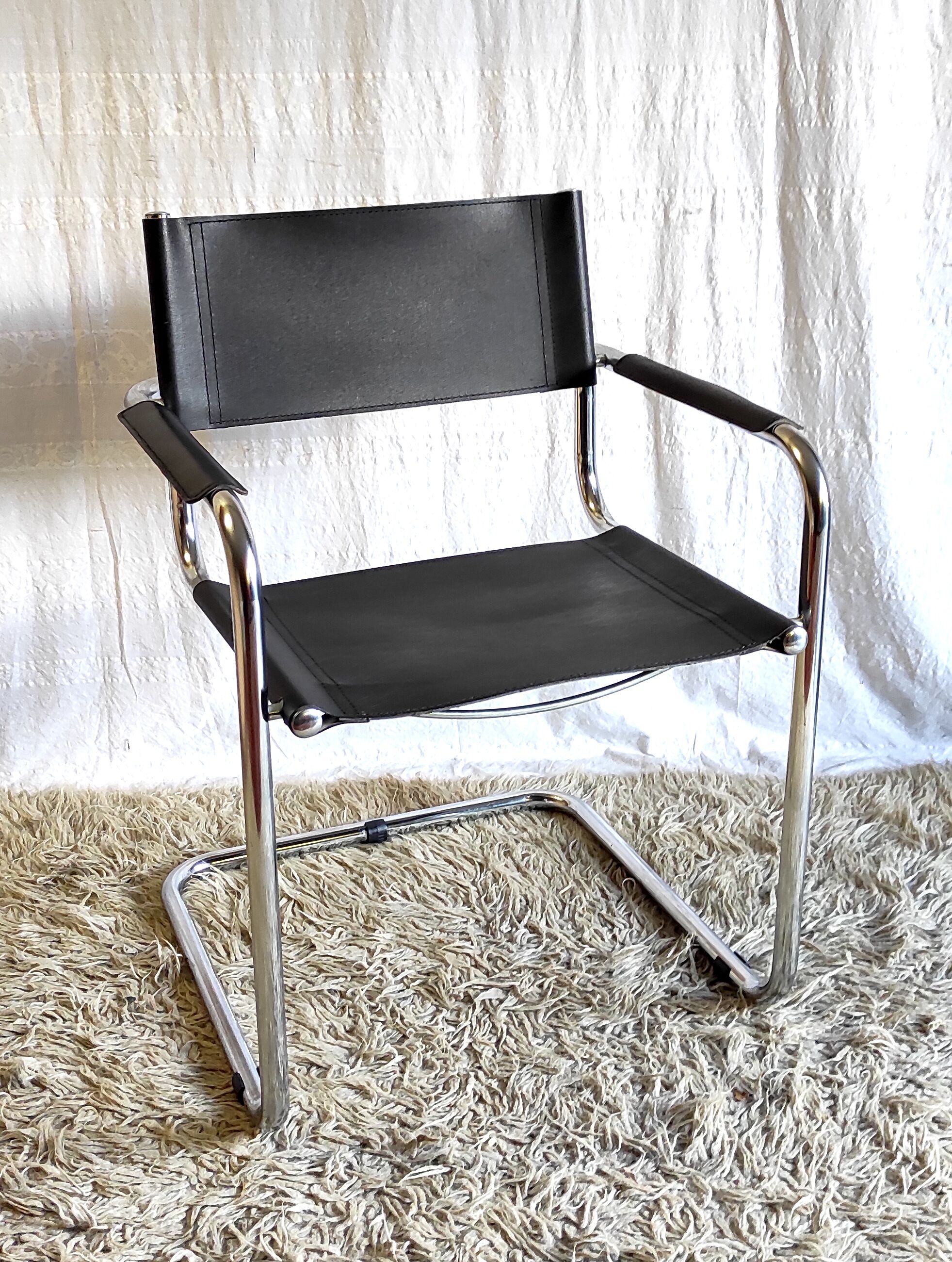 Design chair chrome metal and leather - 80s/90s