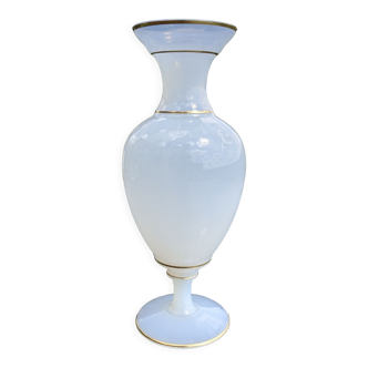 White opaline baluster vase with gold edging