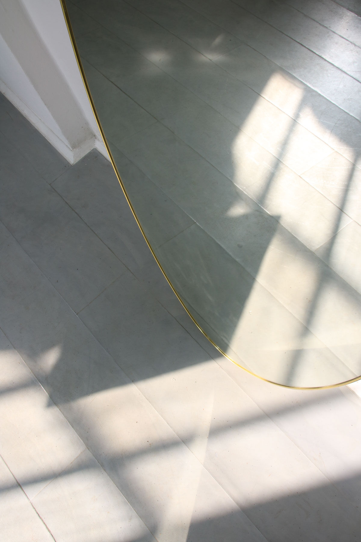 Vintage oval golden frame mirror, 70s