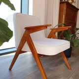 Pair of vintage white bouclé armchairs
