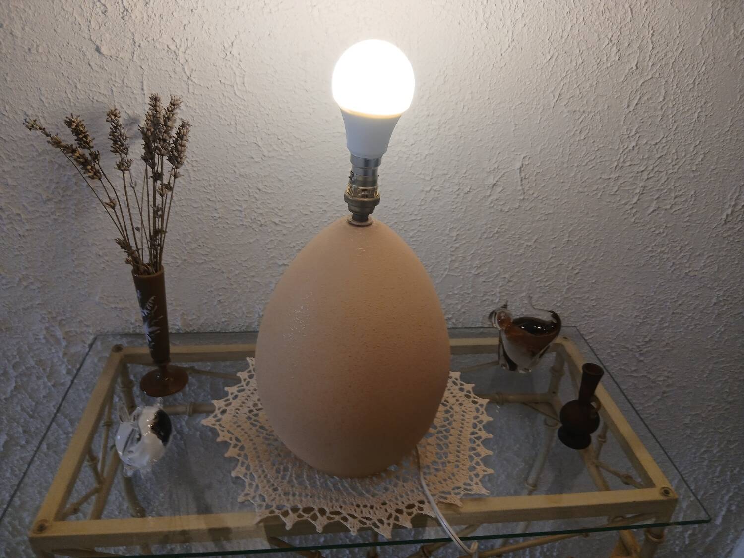 Brussels porcelain lamp ostrich egg