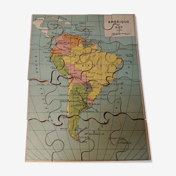 Carte puzzle géographique Amérique du Sud - Monrocq Paris - Vintage