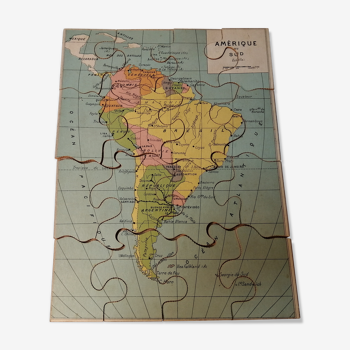 Geographical puzzle map South America - Monrocq Paris - Vintage