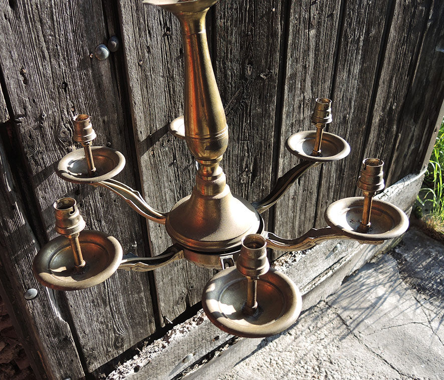 Old chandelier 6-arms in brass or bronze