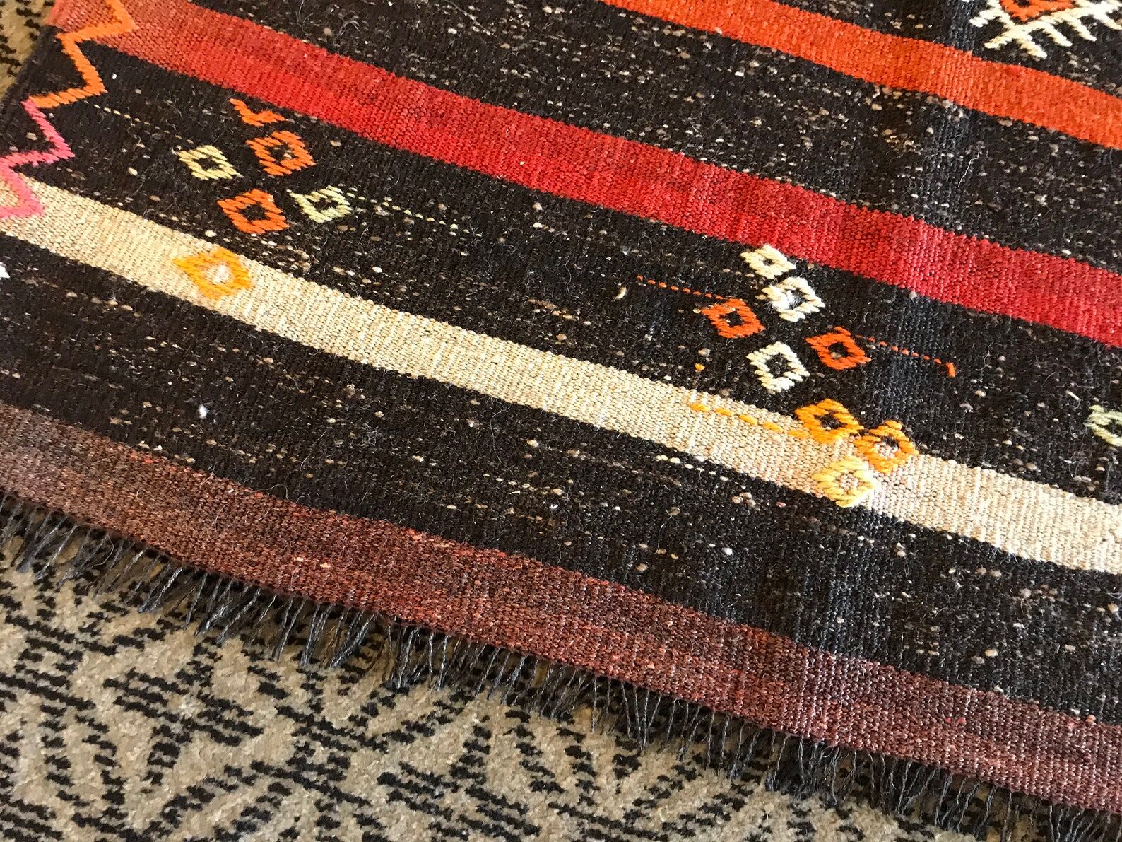 Vintage handmade boho kilim rug