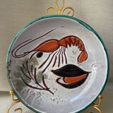 Decorative deep plate signed Vallauris – Handmade – Fish motif or