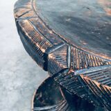Handcrafted Low Stool in Carved Stained Wood, Africa, 1950s