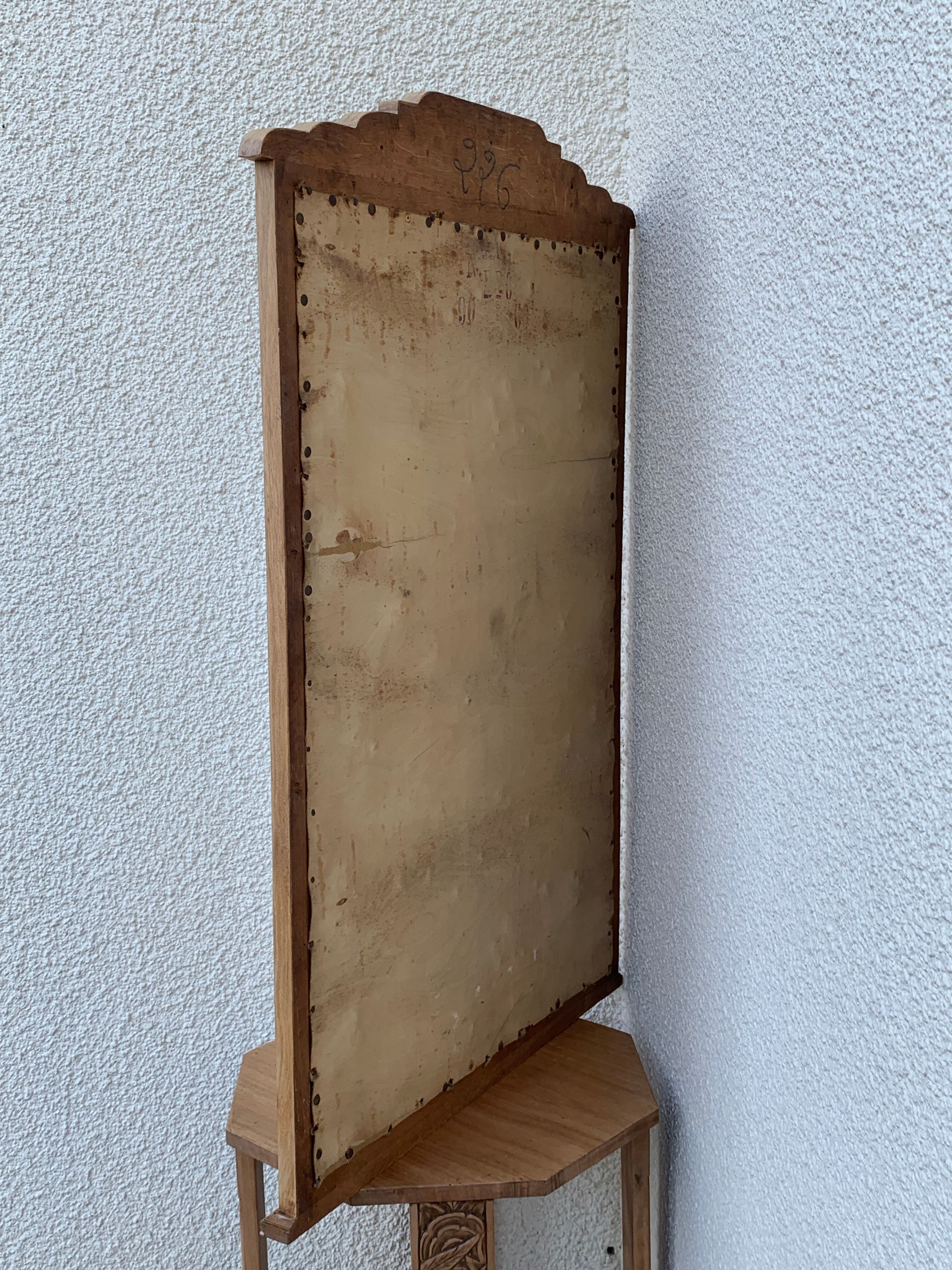 Art Deco mirror bevelled raw oak 1930